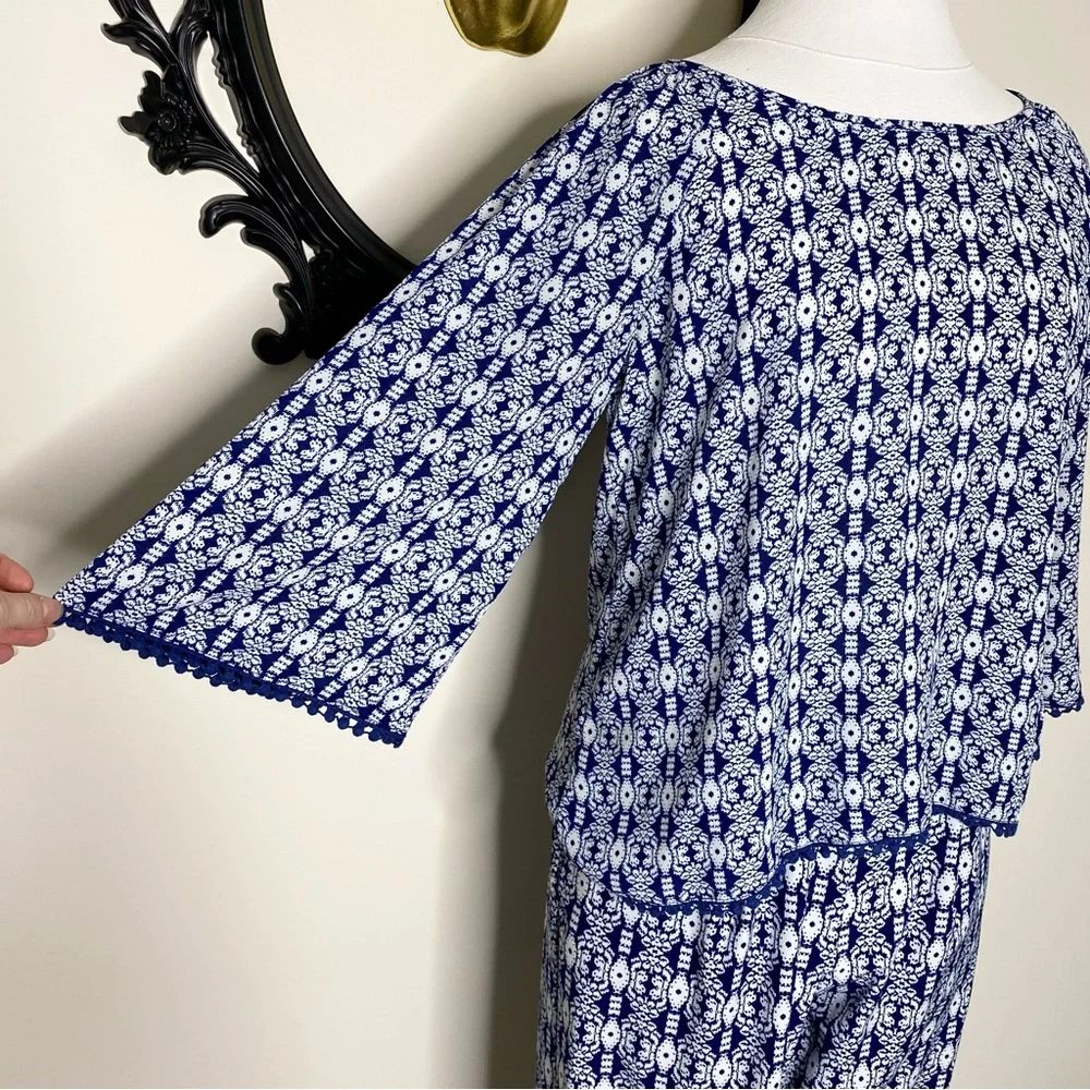 Xhilaration Dark Blue and White Print Top and Matching Pants Set